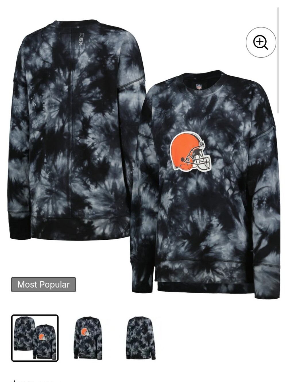 NFL Cleveland Browns Black Tie-Dye Crewneck Sweatshirt with Orange Helmet Logo